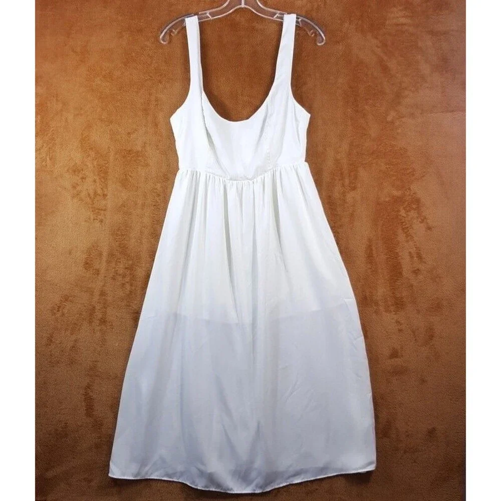 WEWOREWHAT Womens Dress Medium White Midi Charmeuse Corset Empire Minimalist - Picture 3 of 12